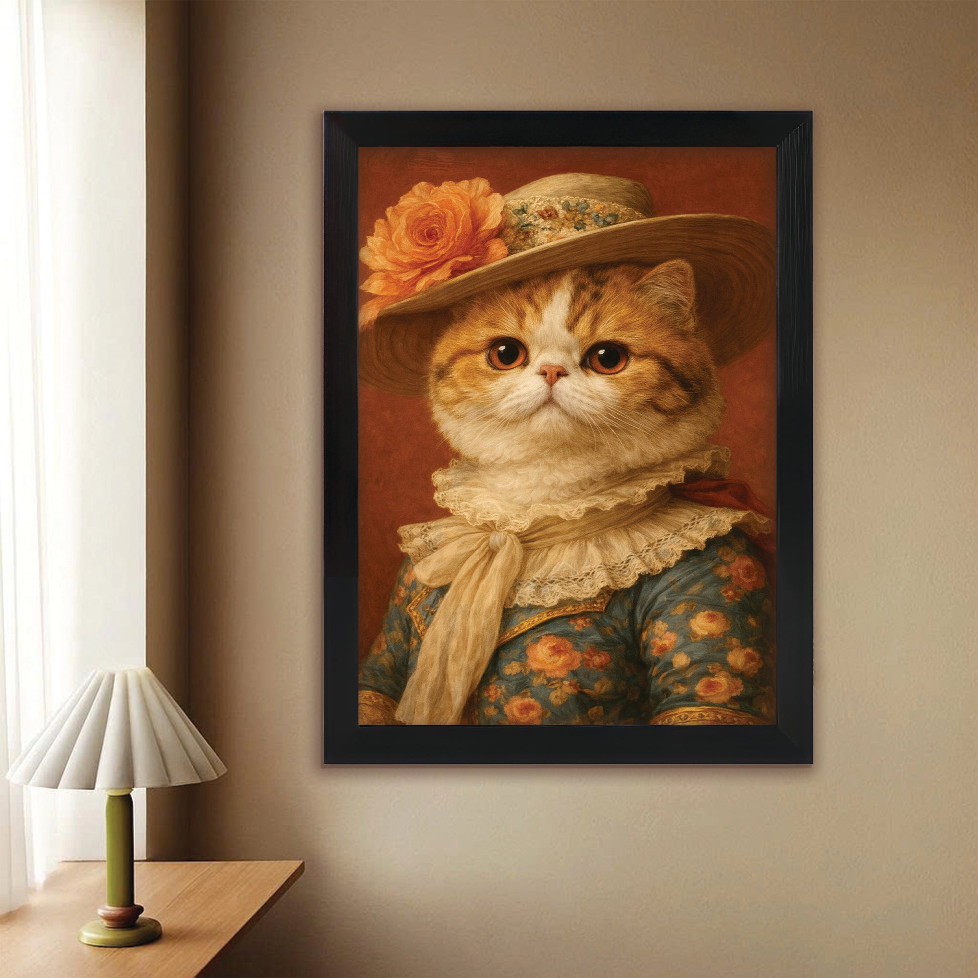 Custom Photo Cat Royal Style 05 Canvas Framed Wall Art Gift For Cat Lovers
