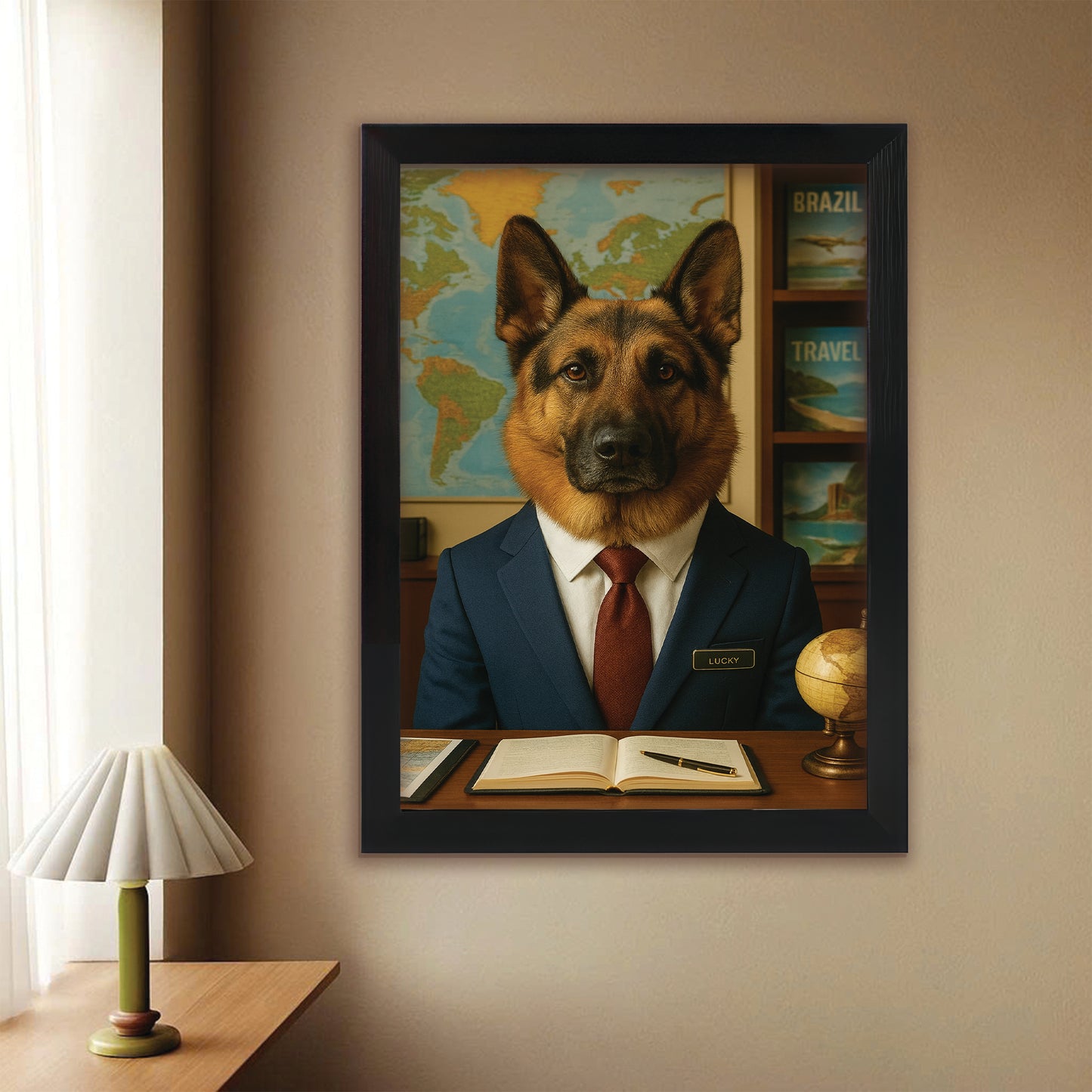 Custom Photo Travel Agent Dog Canvas Framed Wall Art Gift For Dog Lovers