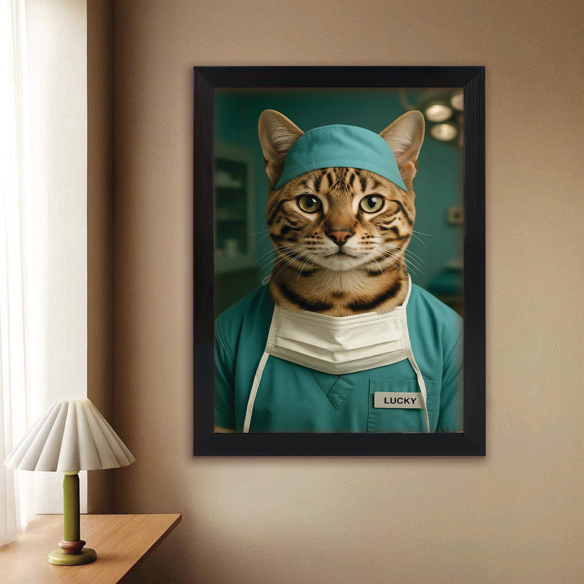 Custom Photo Surgeon Cat Canvas Framed Wall Art Gift For Cat Lovers