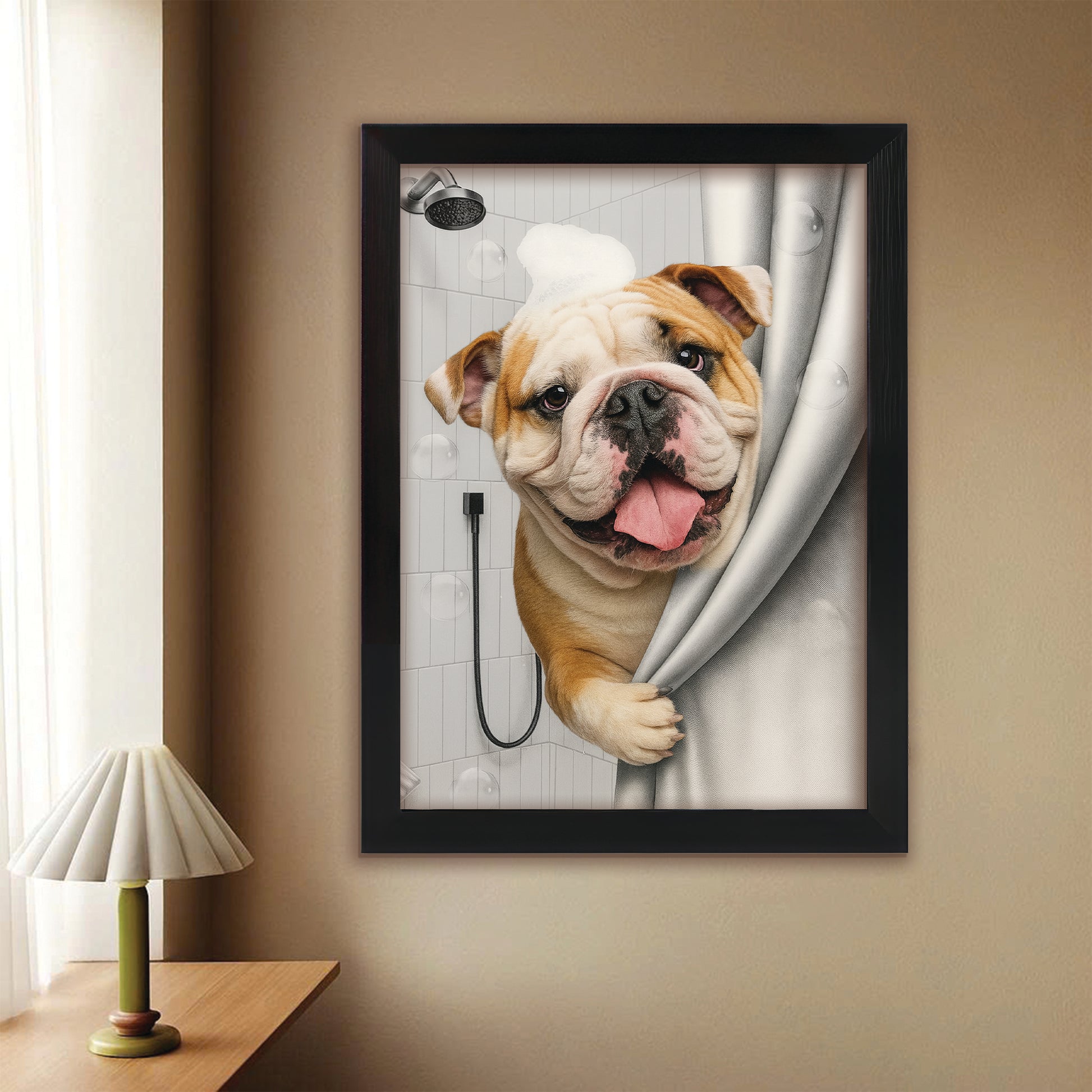 Custom Dog Photo Dog In Bathroom Canvas Framed Wall Art Gift For Dog Lovers