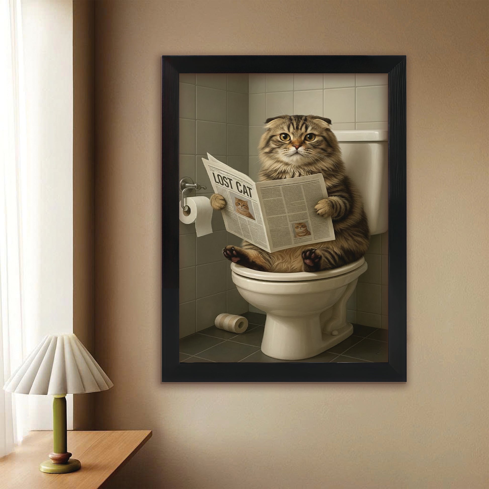 Custom Photo Bathroom Cat Canvas Framed Wall Art Gift For Cat Lovers