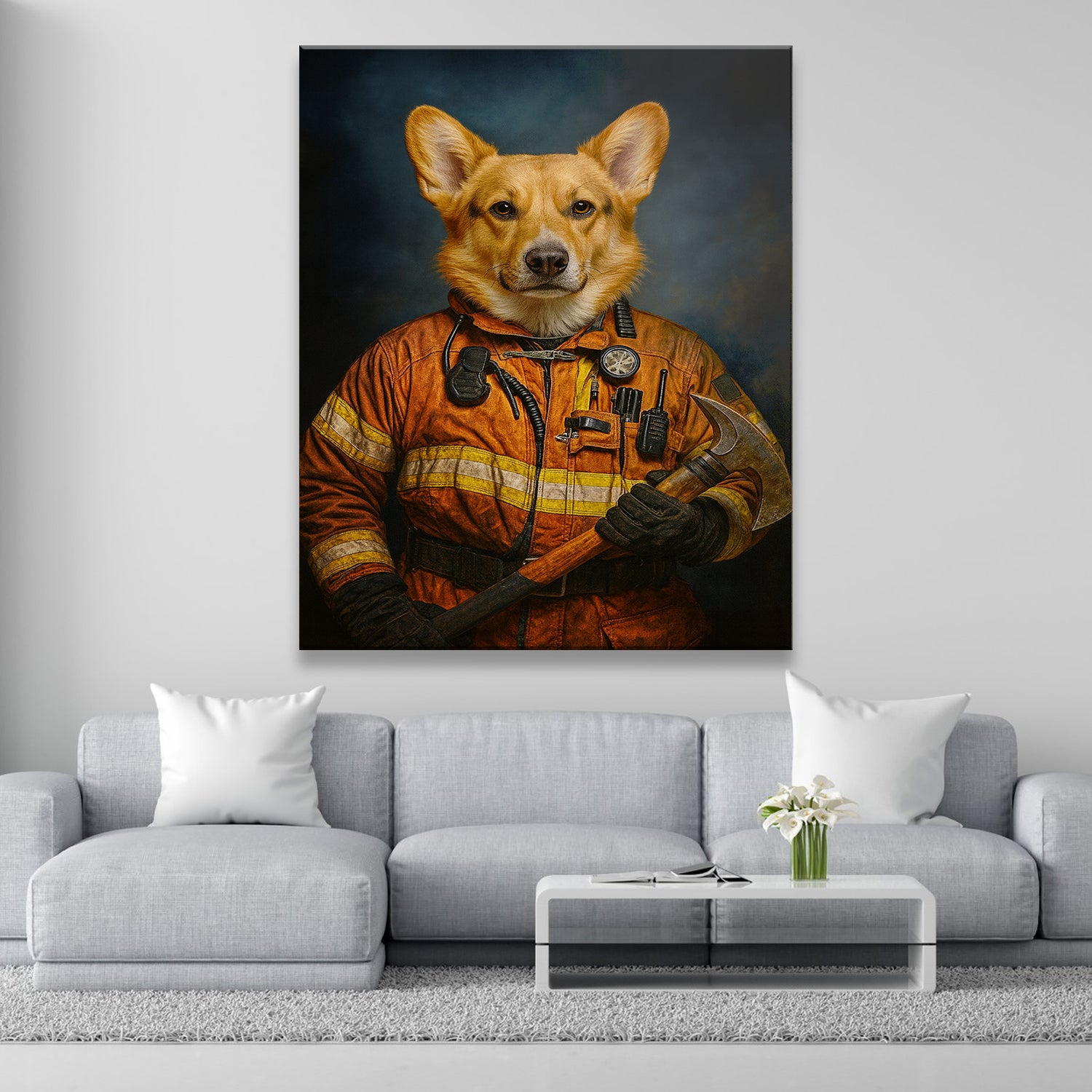 Custom Dog Photo Firefighter Canvas _ Gift For Dog Lovers