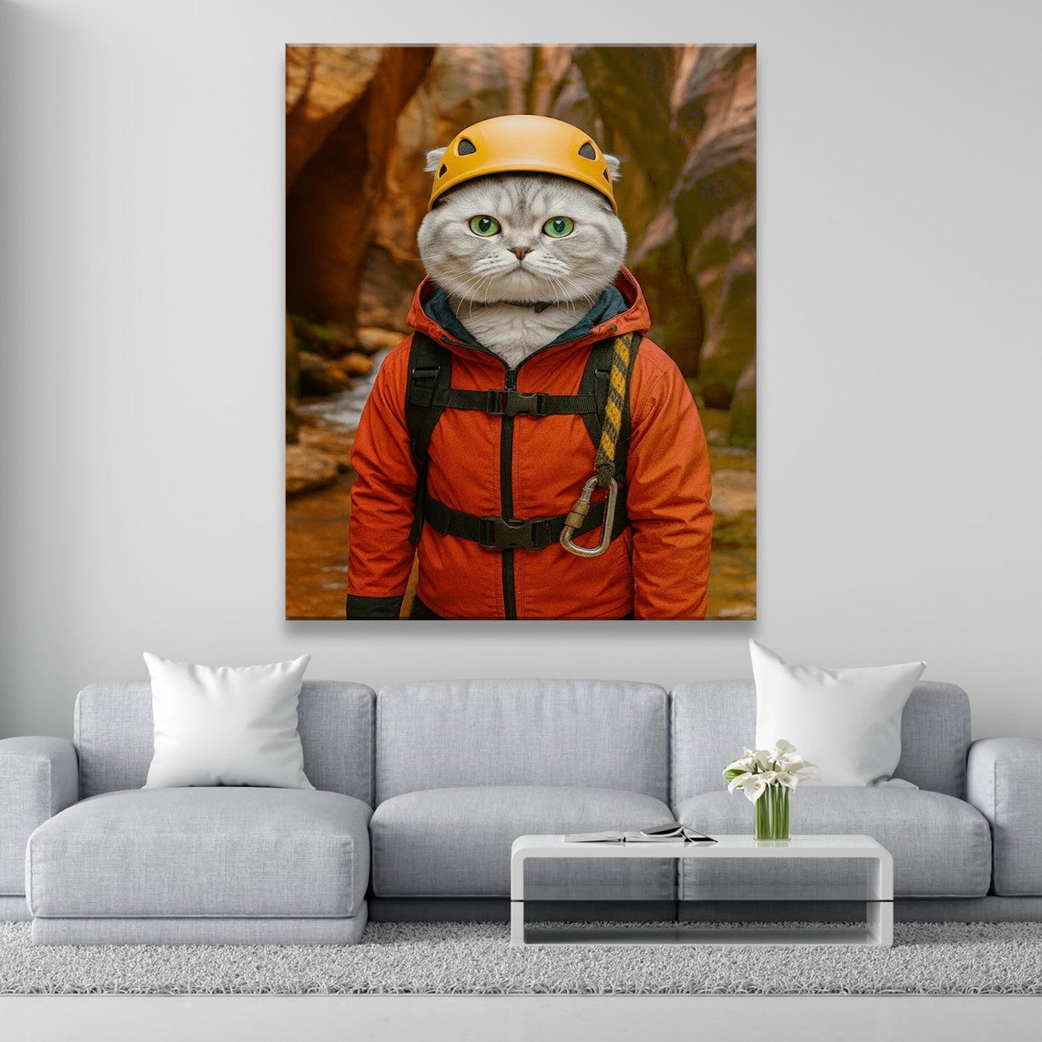 Custom Photo Canyoneering Slot Canyon Adventure Cat Canvas Gift For Cat Lovers