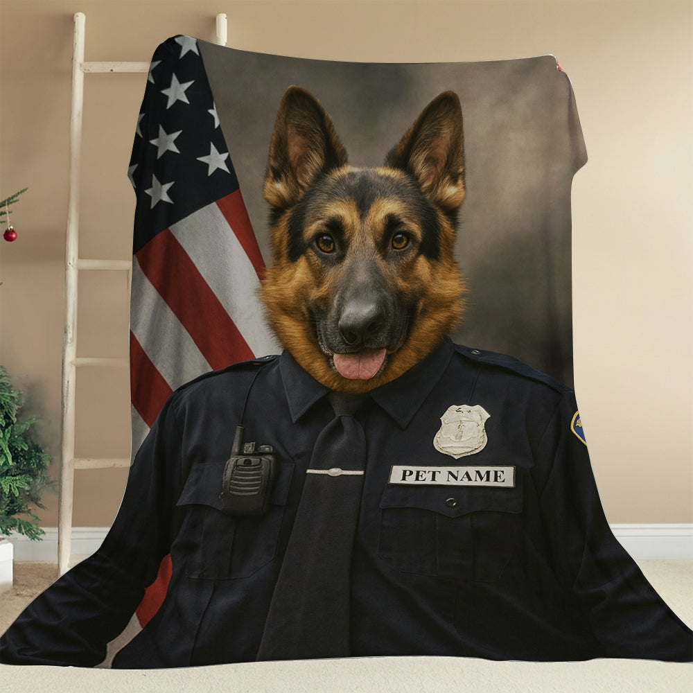 Custom Dog Photo Policeman Blanket For Dog Lover