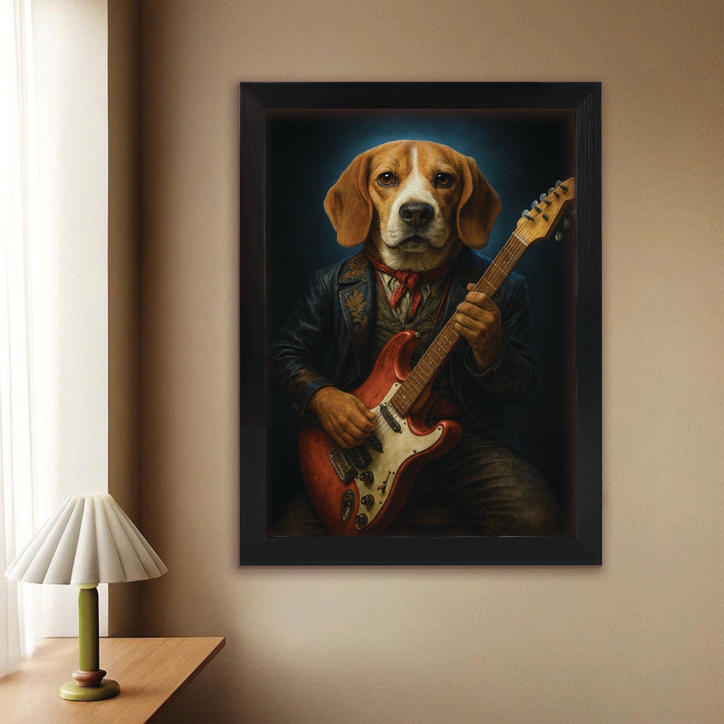 Custom Photo Dog Rock n Roll Canvas Framed Wall Art Gift For Dog Lovers