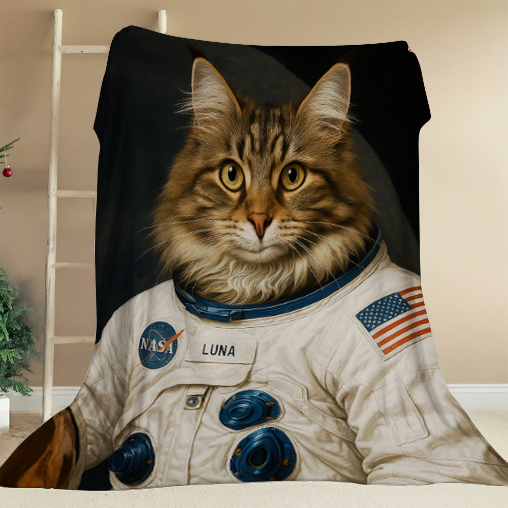 Custom Photo Cat Astronaut Blanket _ Gift For Cat Lovers