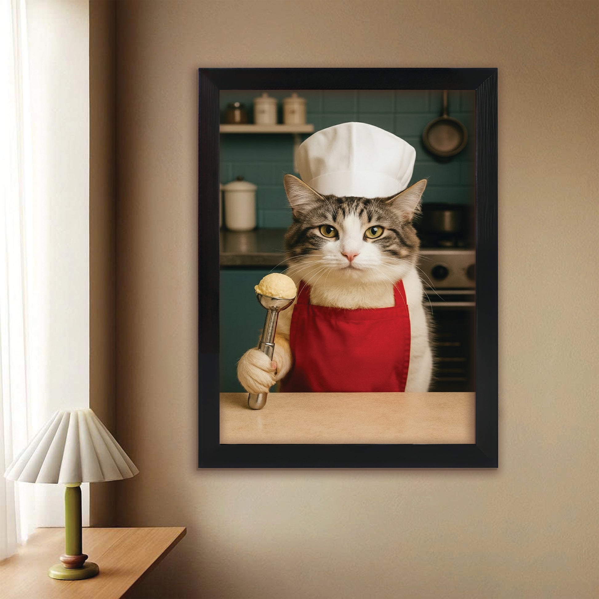 Custom Photo Cat Chef Canvas Framed Wall Art  Gift For Cat Lovers