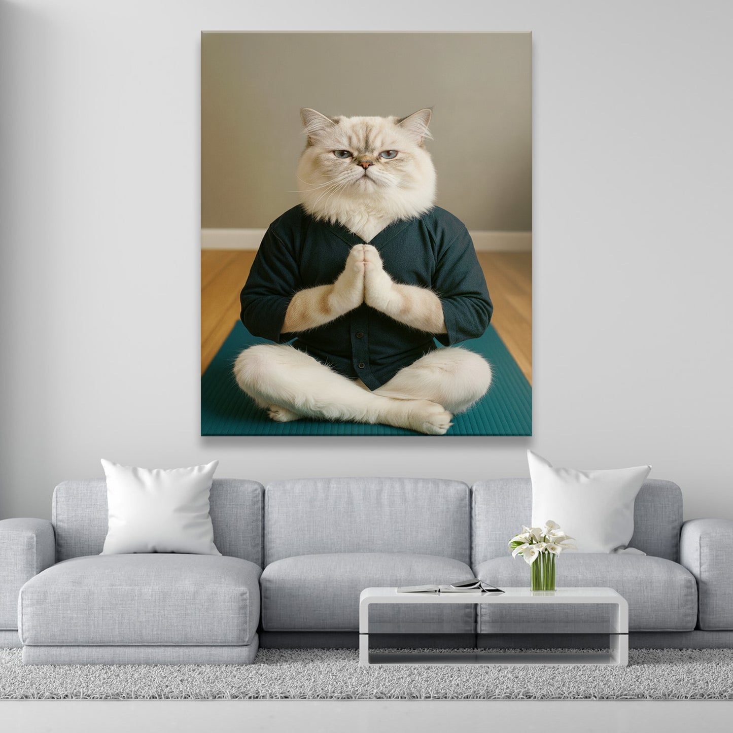 Custom Photo Yoga Cat Canvas Gift For Cat Lovers