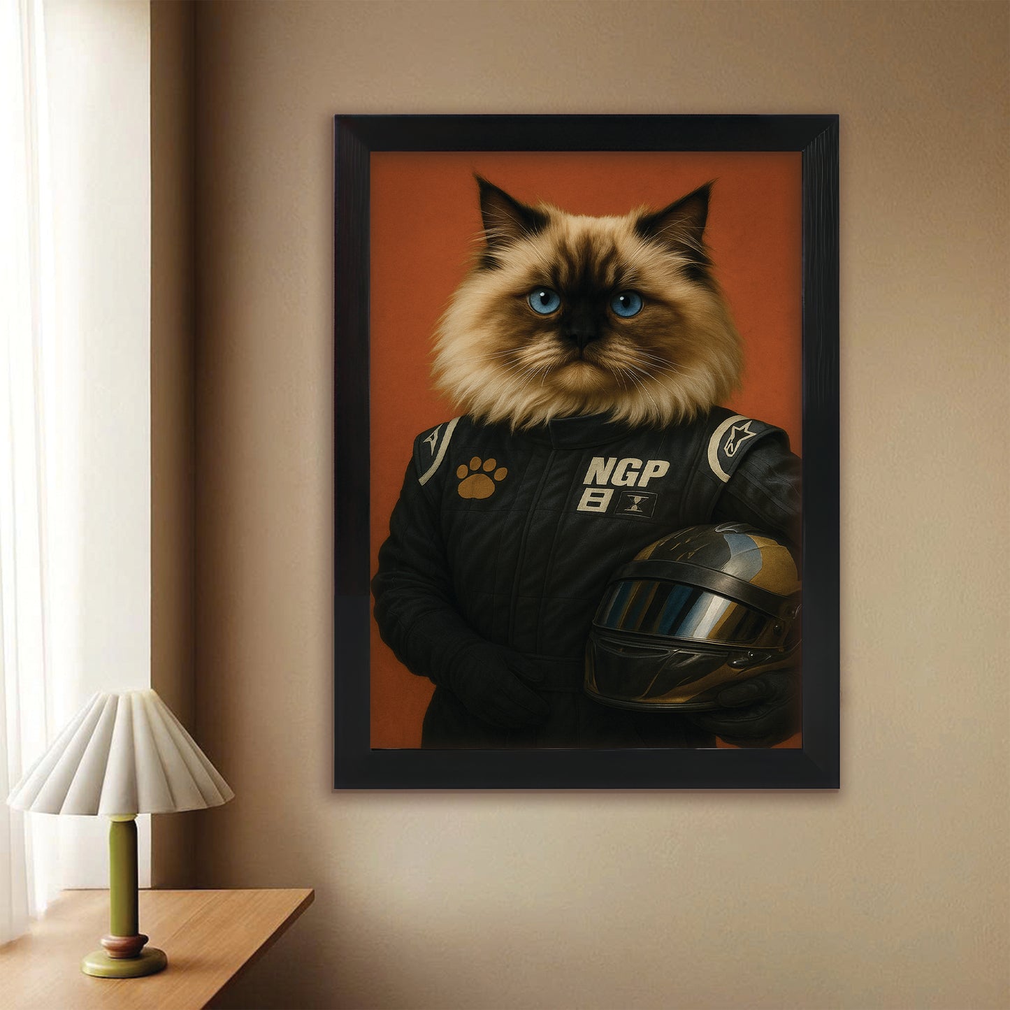 Custom Photo Cat Racer Canvas Framed Wall Art Gift For Cat Lovers