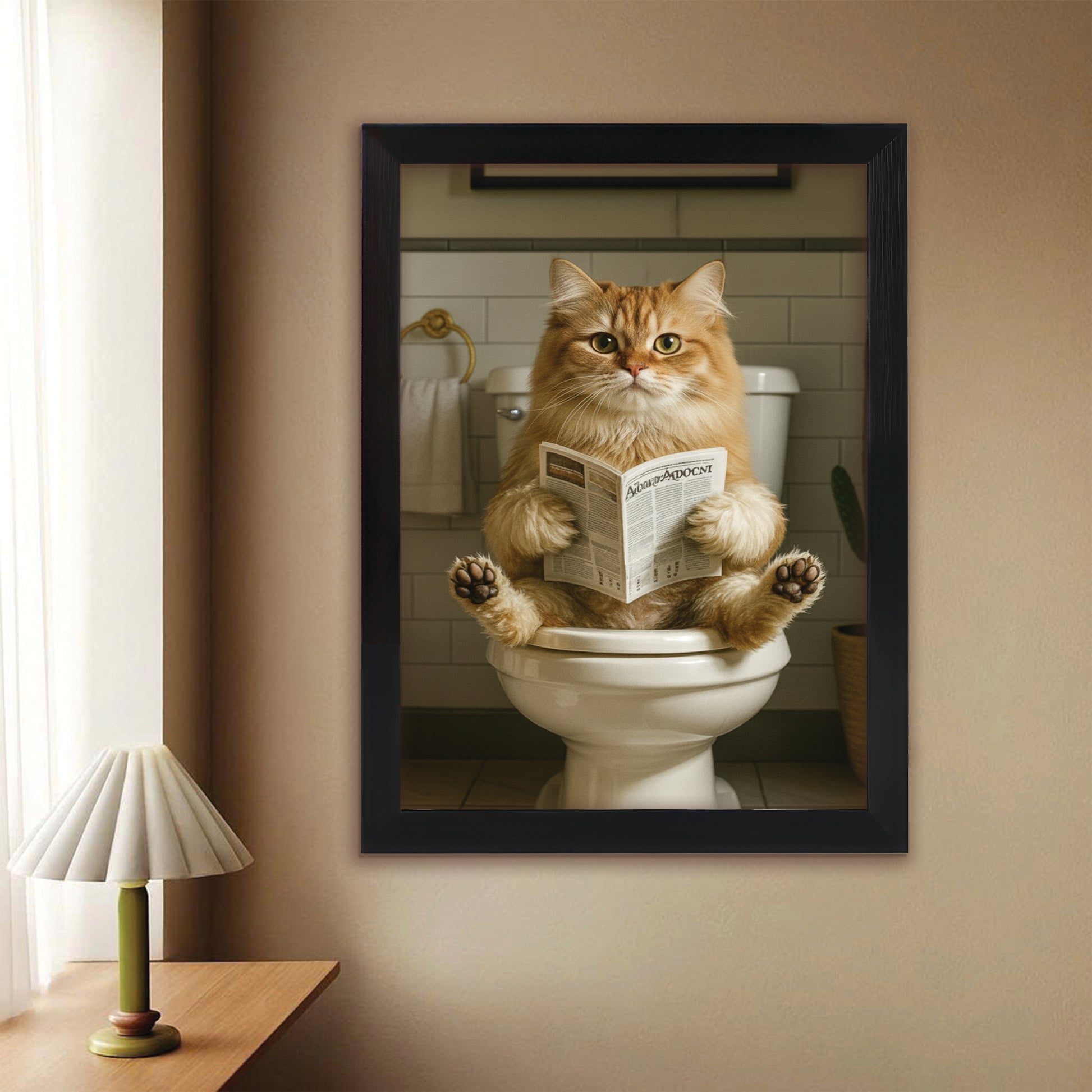 Custom Photo Cat Bathroom Style Canvas Framed Wall Art Gift For Cat Lovers