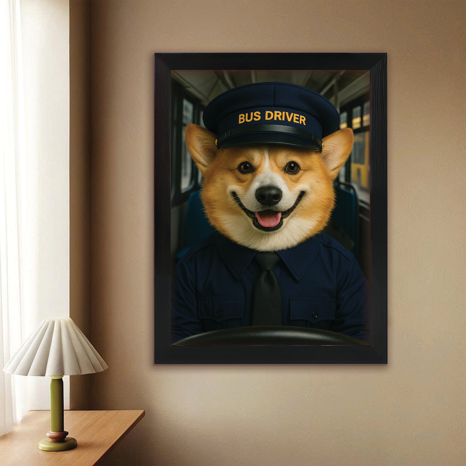 Custom Photo Bus Driver Dog Canvas Framed Wall Art Gift For Dog Lovers