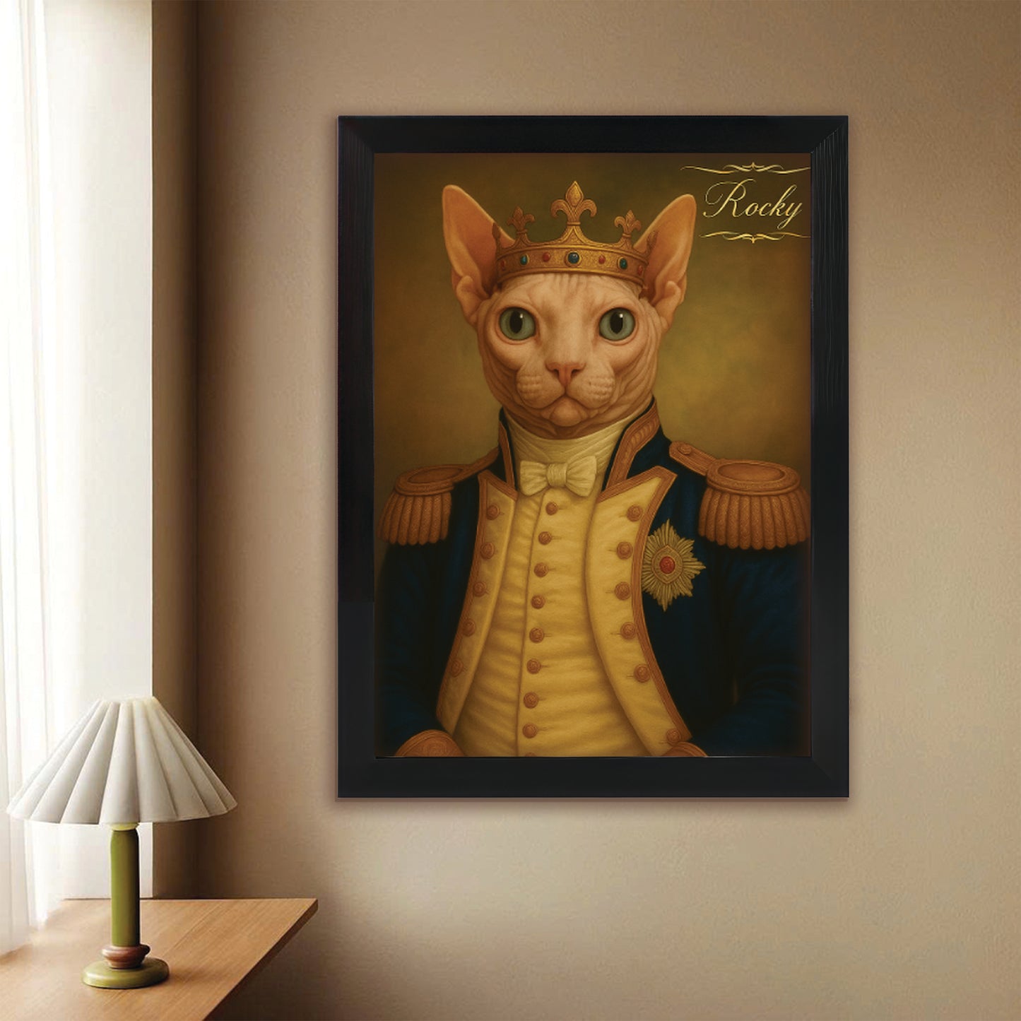 Custom Photo Great Captain Cat Canvas Framed Wall Art Gift For Cat Lovers