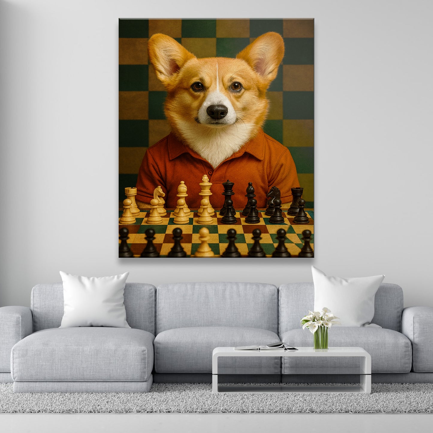 Custom Photo Chess Dog Canvas Gift For Dog Lovers
