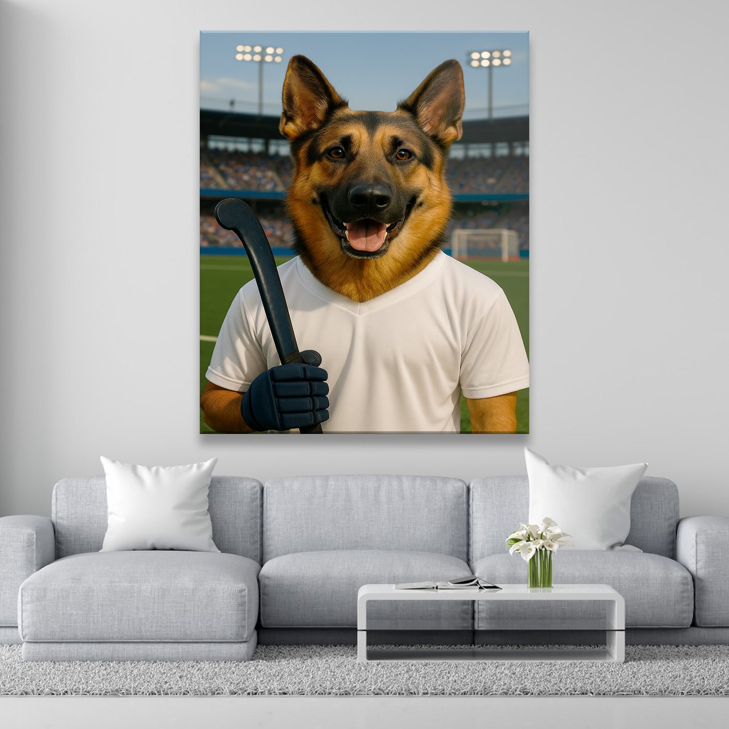 Custom Photo Field Hockey Dog Canvas Gift For Dog Lovers