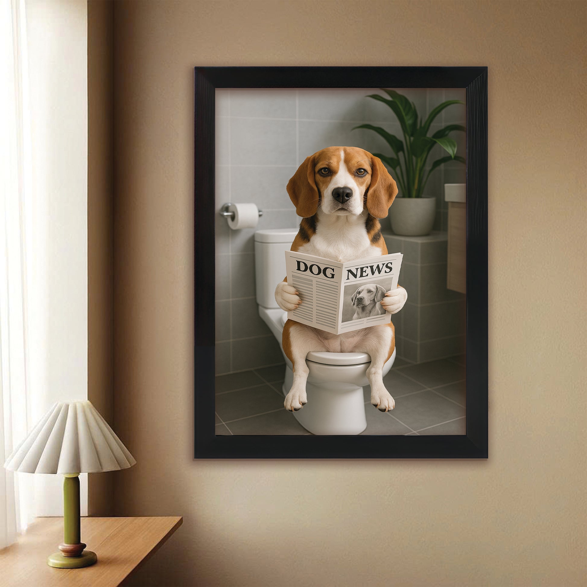 Custom Photo Dog Bathroom Style 4 Canvas Framed Wall Art Gift For Dog Lovers