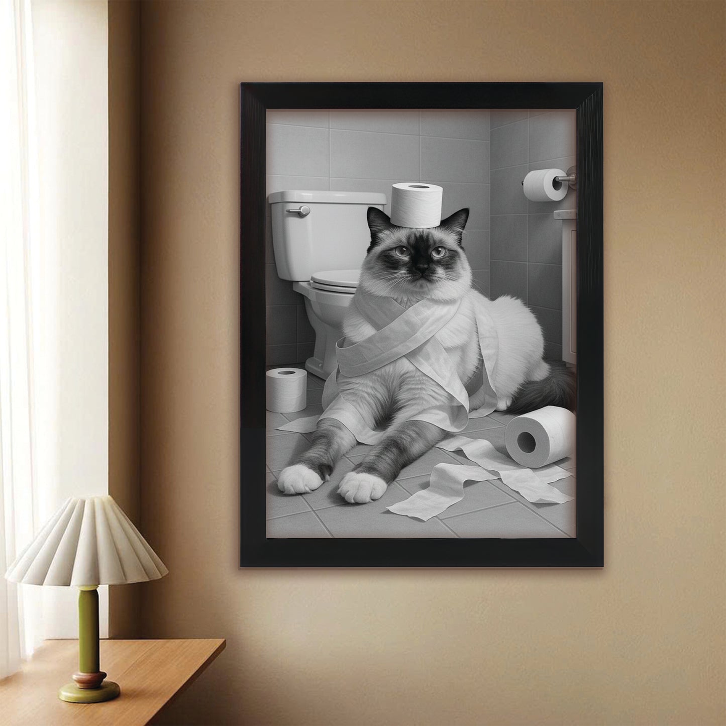 Custom Photo Cat Bathroom Style 16 Canvas Framed Wall Art Gift For Cat Lovers