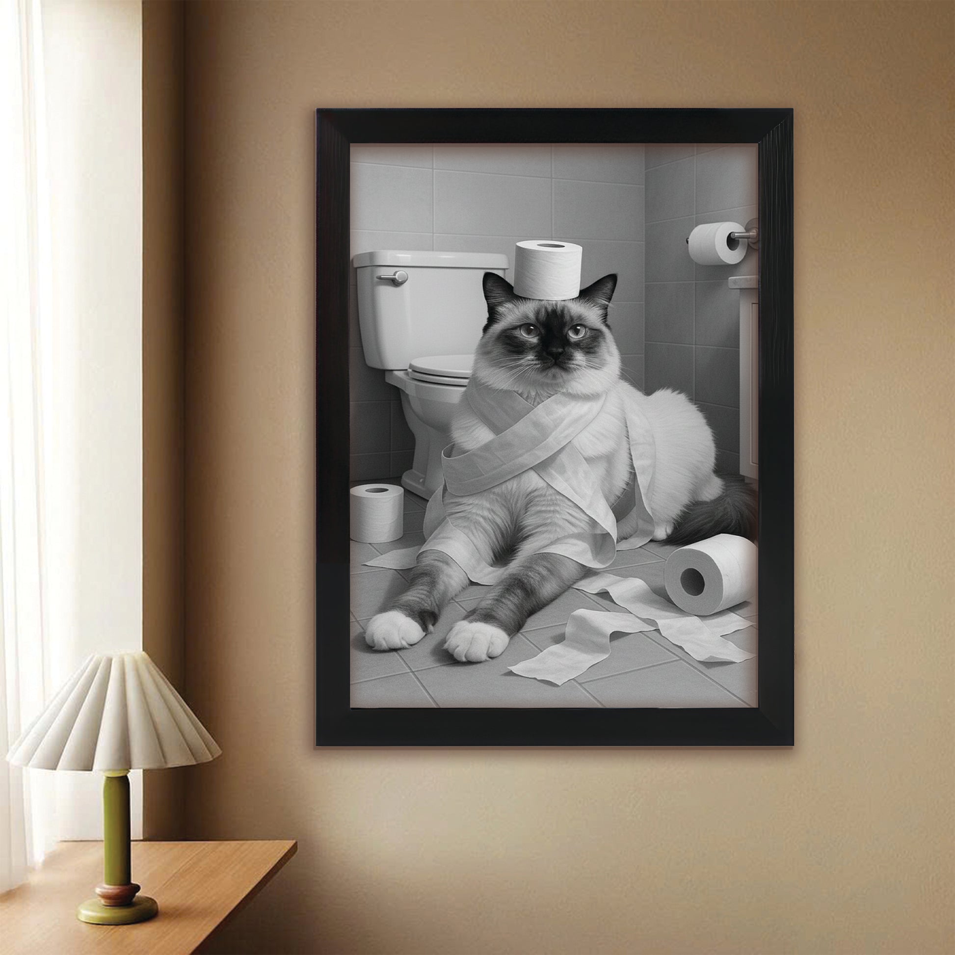 Custom Photo Cat Bathroom Style 16 Canvas Framed Wall Art Gift For Cat Lovers