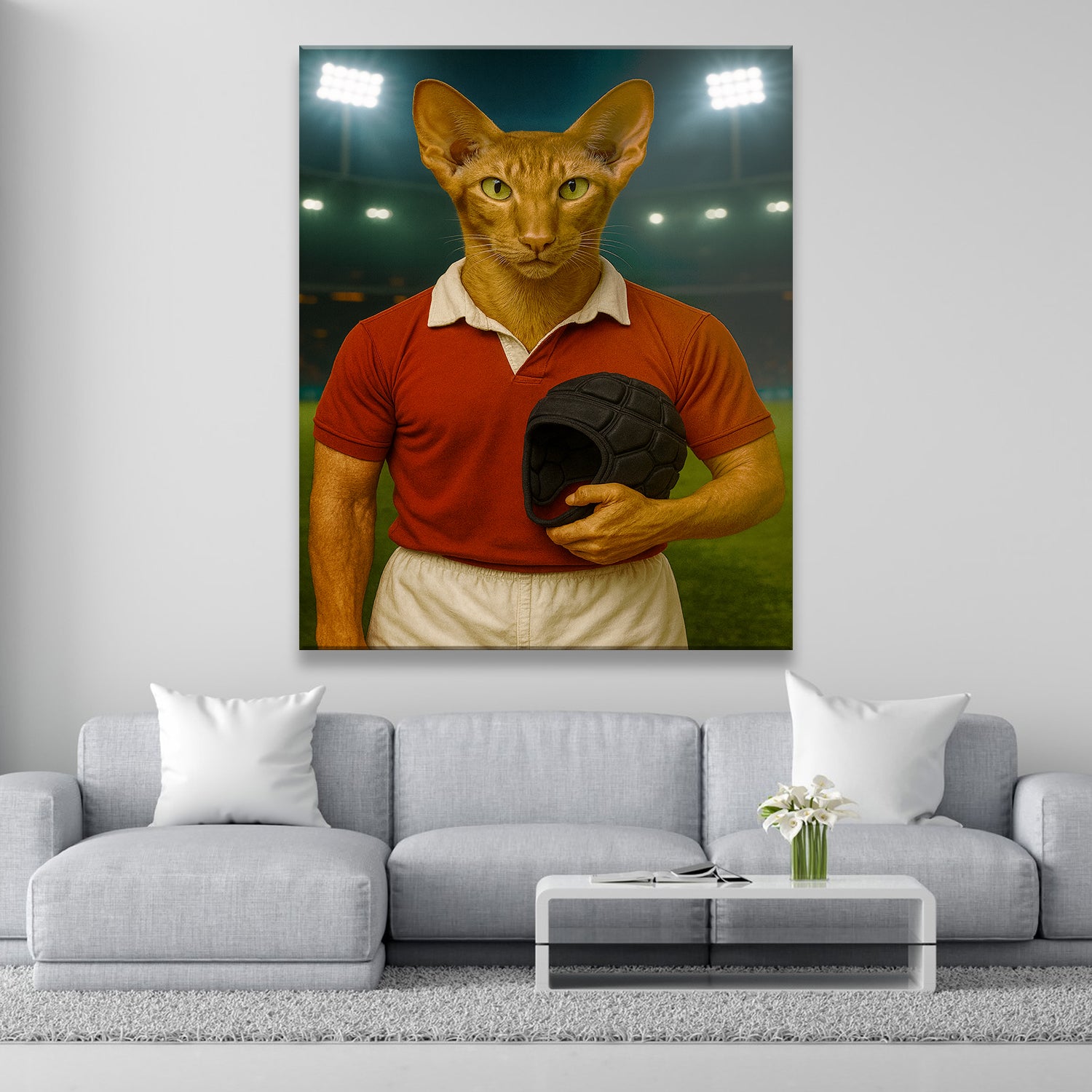 Custom Photo Rugby Player 2 Cat Canvas Gift For Cat Lovers