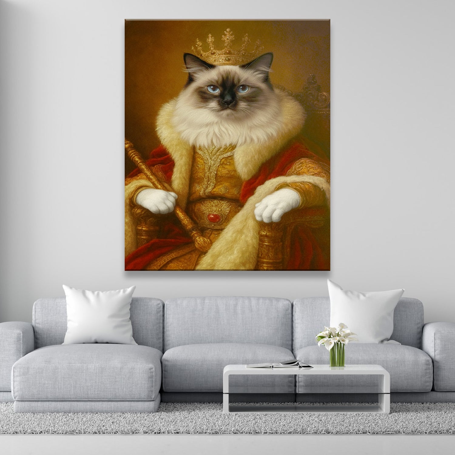 Custom Photo King Royal With Crown Cat Canvas Gift For Cat Lovers