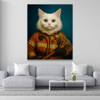 Custom Cat Photo Firefighter Canvas _ Gift For Cat Lovers