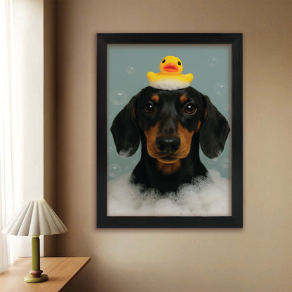 Custom Dog In Bathtub With Duck Toy Canvas Framed Wall Art