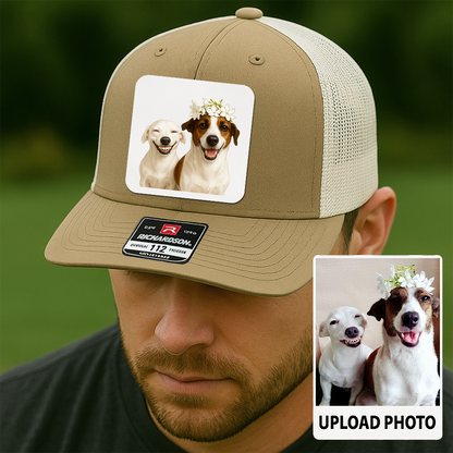 Custom Pet Hat with Leather Patch – Personalized Dog Cap – Memorial Gift for Pet Lover TH9912
