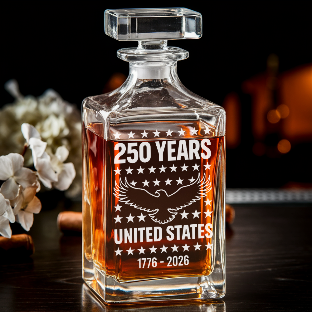 Eagle USA 250th Anniversary Engraved Whiskey Decanter Set, Personalized Patriotic Bourbon Gift THUC99
