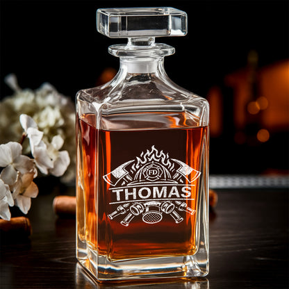 Engraved Firefighter Whiskey Set, Custom Name Decanter & Glass Gift for Heroes