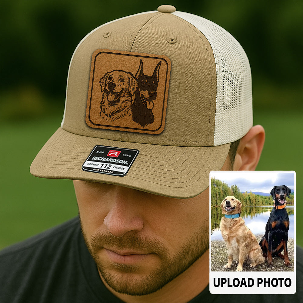 Custom Dog Photo Trucker Hat | Personalized Dog Photo Patch Leather Patch Hat | Gift For Dog Lovers TNGANSP020