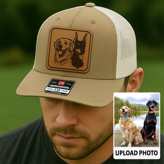 Custom Dog Photo Trucker Hat | Personalized Dog Photo Patch Leather Patch Hat | Gift For Dog Lovers TNGANSP020