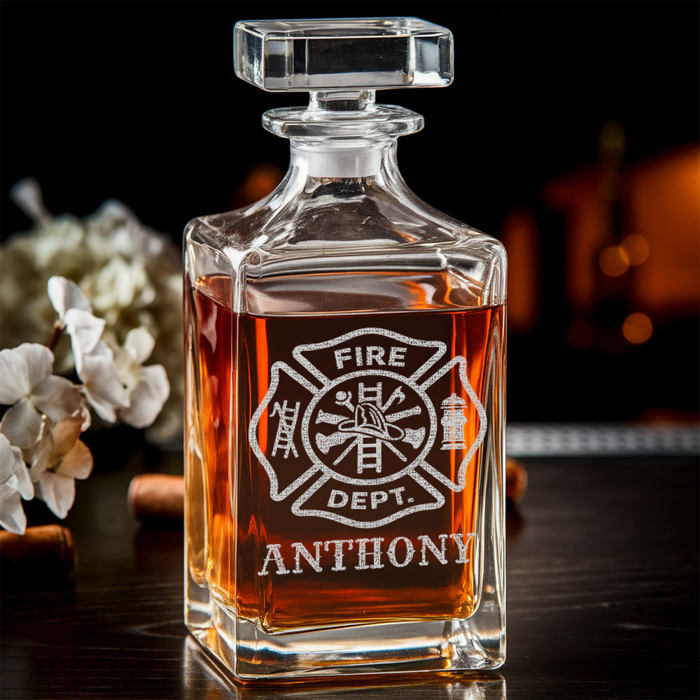 Personalized Firefighter Decanter Set – Custom Name Whiskey Bottle & Glasses Gift