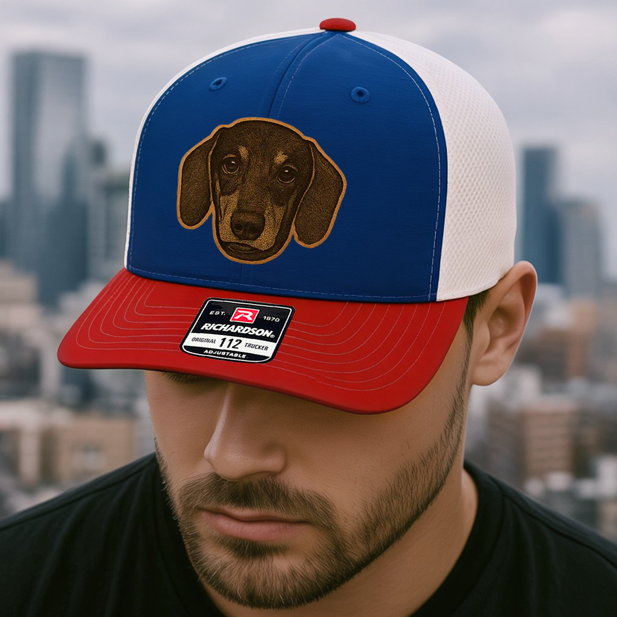 Custom Pet Photo Trucker Hat – Personalized Leather Patch Hat – Dog Dad Gift – Custom Pet Memorial Hat - Dog Lover Gift - Engraved Hat NGOC99A1