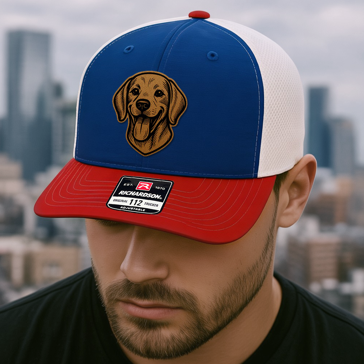 Custom Pet Photo Trucker Hat – Personalized Leather Patch Hat – Dog Portrait Gift – Custom Pet Face Hat P999