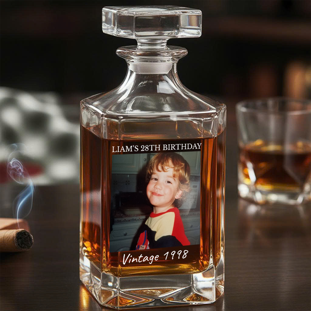 Custom Photo Birthday Whiskey Decanter, Engraved Bourbon Bottle Gift THUC99