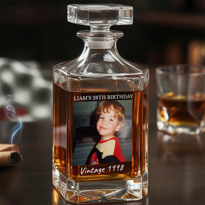 Custom Photo Birthday Whiskey Decanter, Engraved Bourbon Bottle Gift THUC99