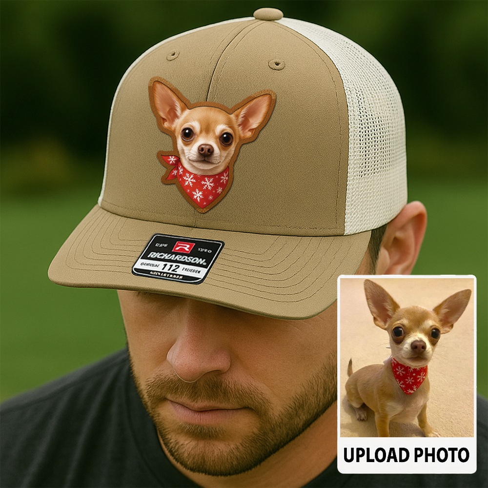 Custom Dog Lover Trucker Hat – Personalized Cap with Pet Photo on Leather Patch – Gift for Pet Owners TH998