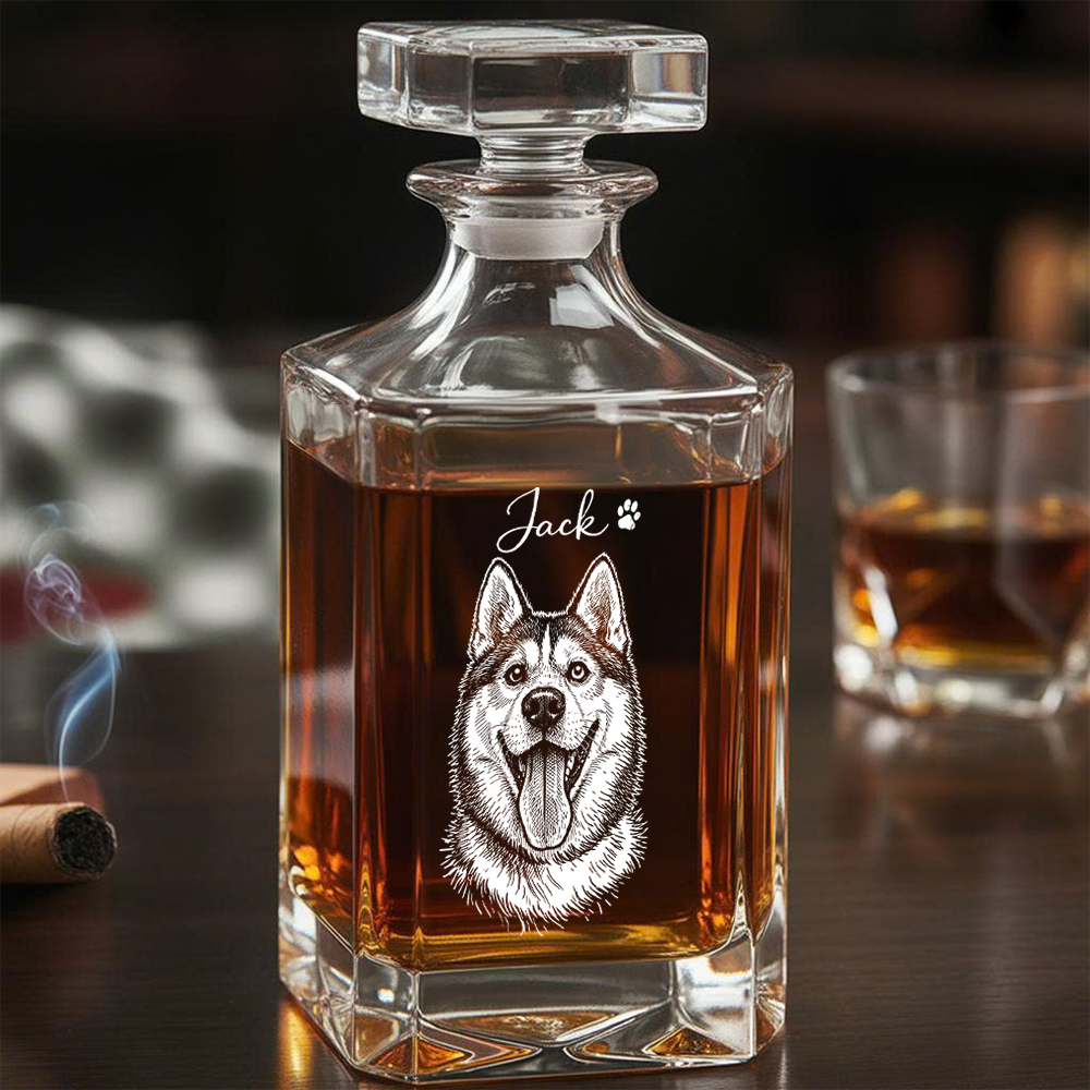 Custom Photo Dog Whiskey Decanter Set with Name, Personalized Dog Lover Decanter Gift THUC99