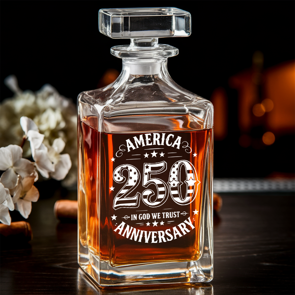 America 250 Years Anniversary Engraved Whiskey Decanter Set, Patriotic Bourbon Gift THUC99