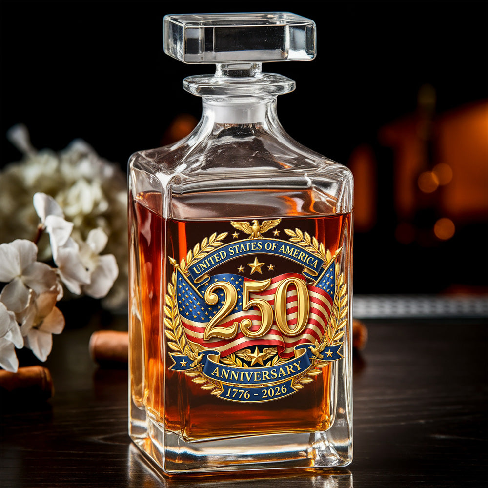 250 Years USA Whiskey Decanter Set 1776-2026, Patriotic Independence Day Gift THUC99