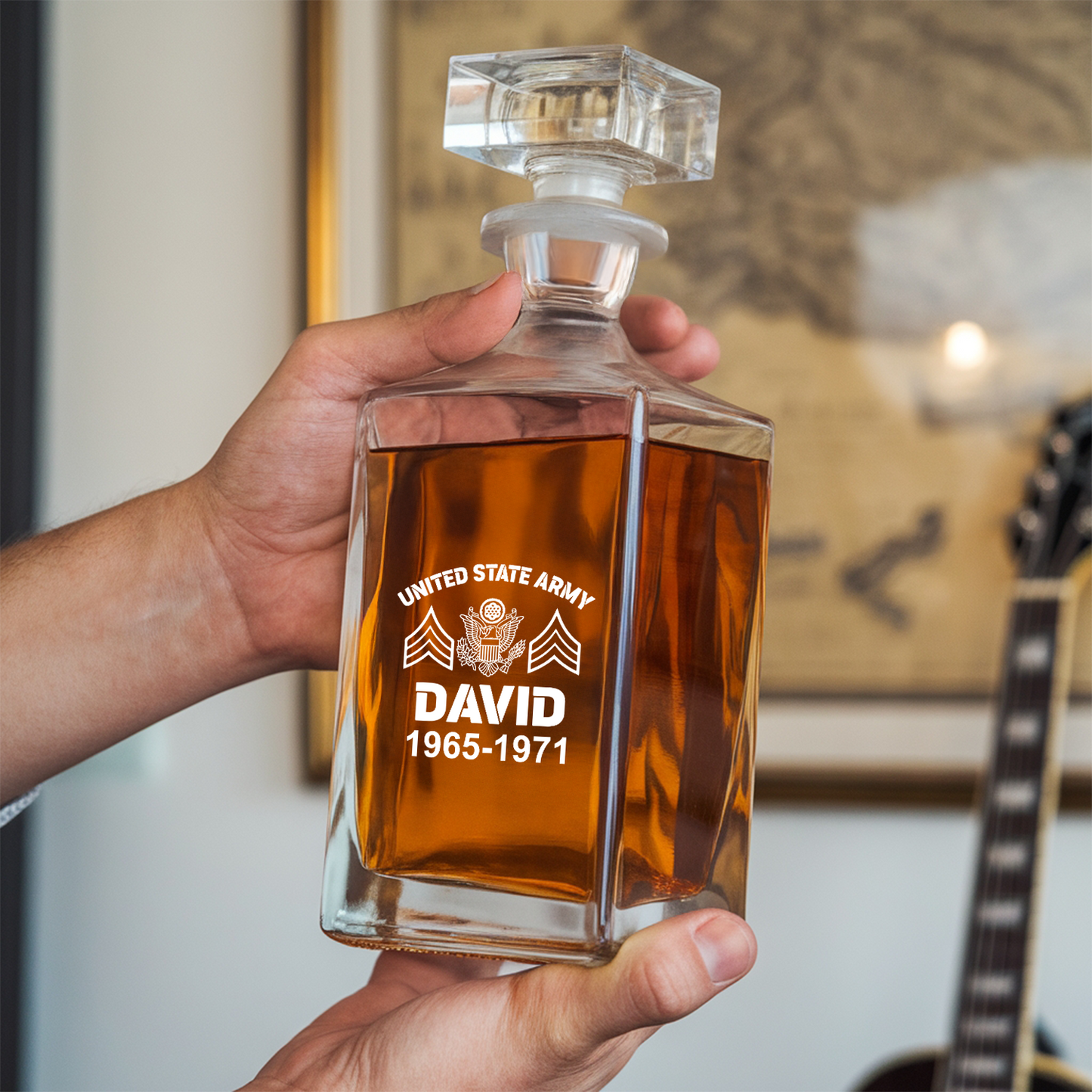 Custom U.S Veteran Whiskey Decanter Set, Personalized Engraved Whiskey Glass, Military Veteran Gift, Gift For Independence Day TND091