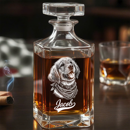 Custom Photo Dog with Name Whiskey Decanter Set, Personalized Pet Portrait Decanter, Custom Dog Lover Gift THUC99