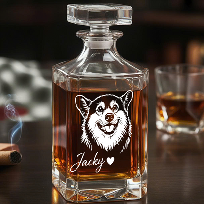 Custom Photo Dog Whiskey Decanter Set with Name, Personalized Pet Portrait Decanter, Dog Lover Gift THUC99