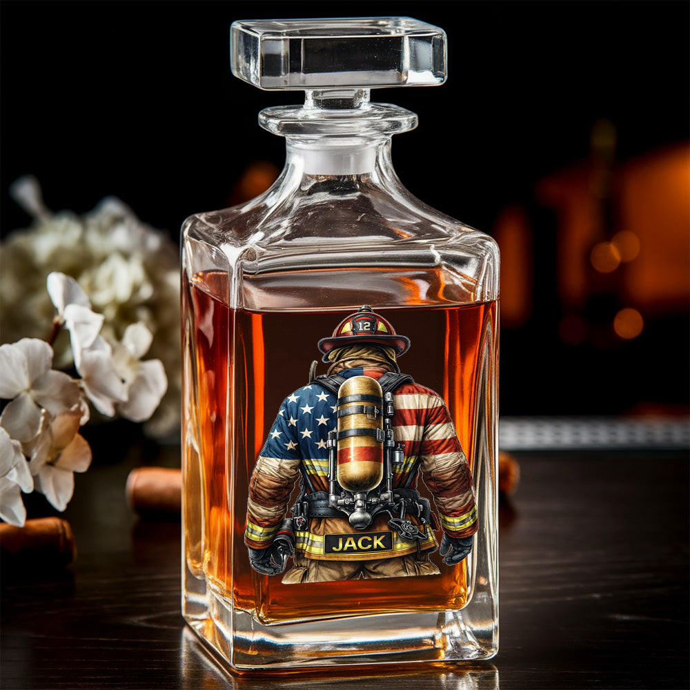 Firefighter Personalized Whiskey Decanter Set, Custom Name Glass Gift