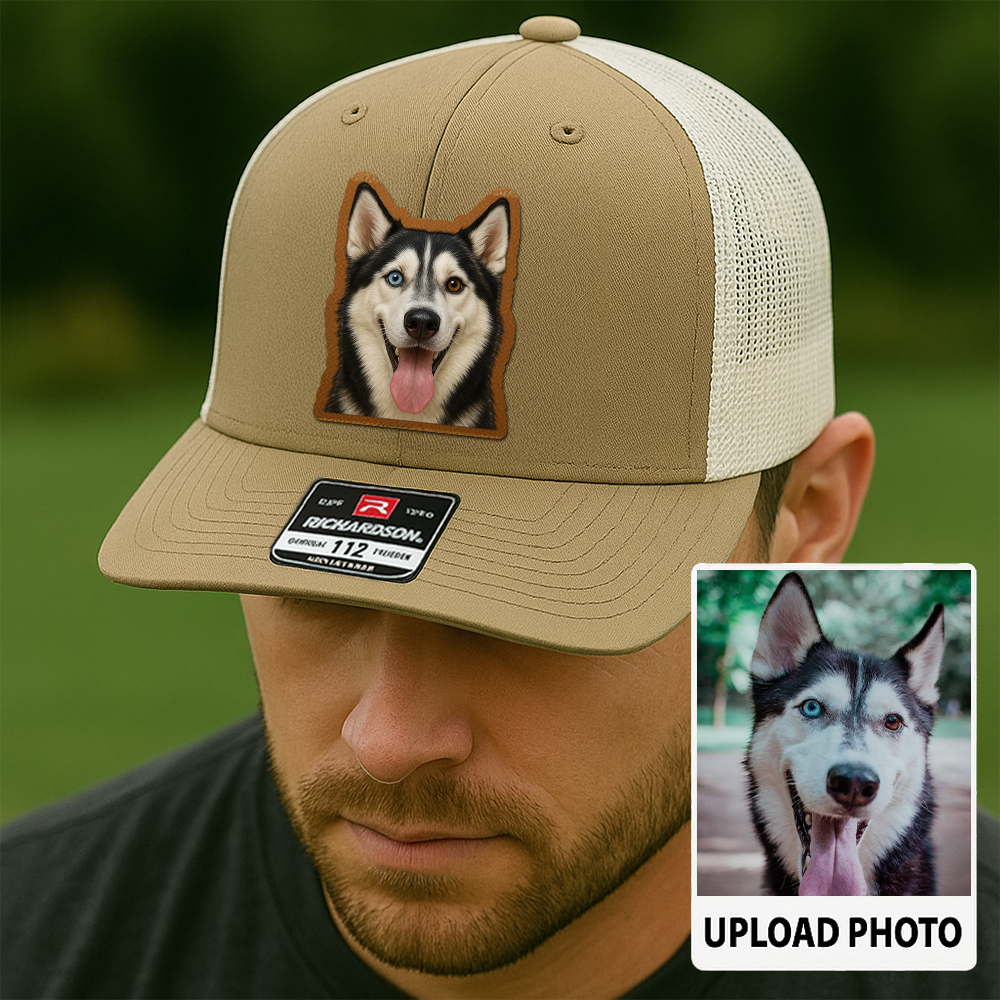 Custom Pet Memorial Leather Hat – Printed Trucker Cap – Dog Dad Keepsake Gift TH999