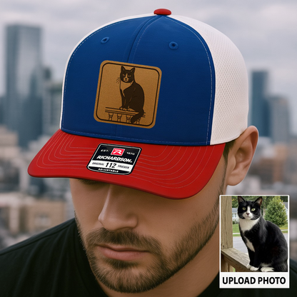 Personalized Cat Photo Leather Patch Hat | Trucker Hat With Cat Photo | Gift For Cat Lover TNGANSP040