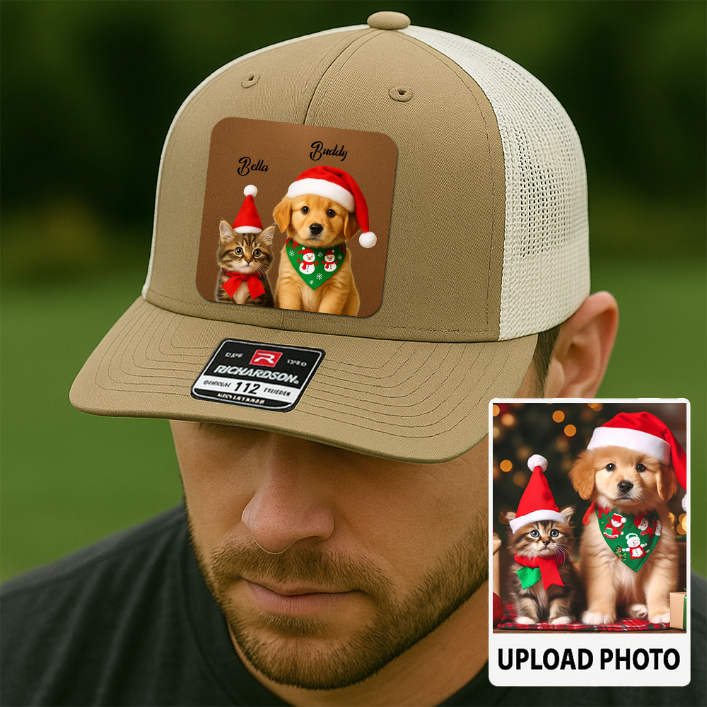 Custom Dog Lover Trucker Hat – Personalized Cap with Pet Photo on Leather Patch – Gift for Pet Owners TH9914