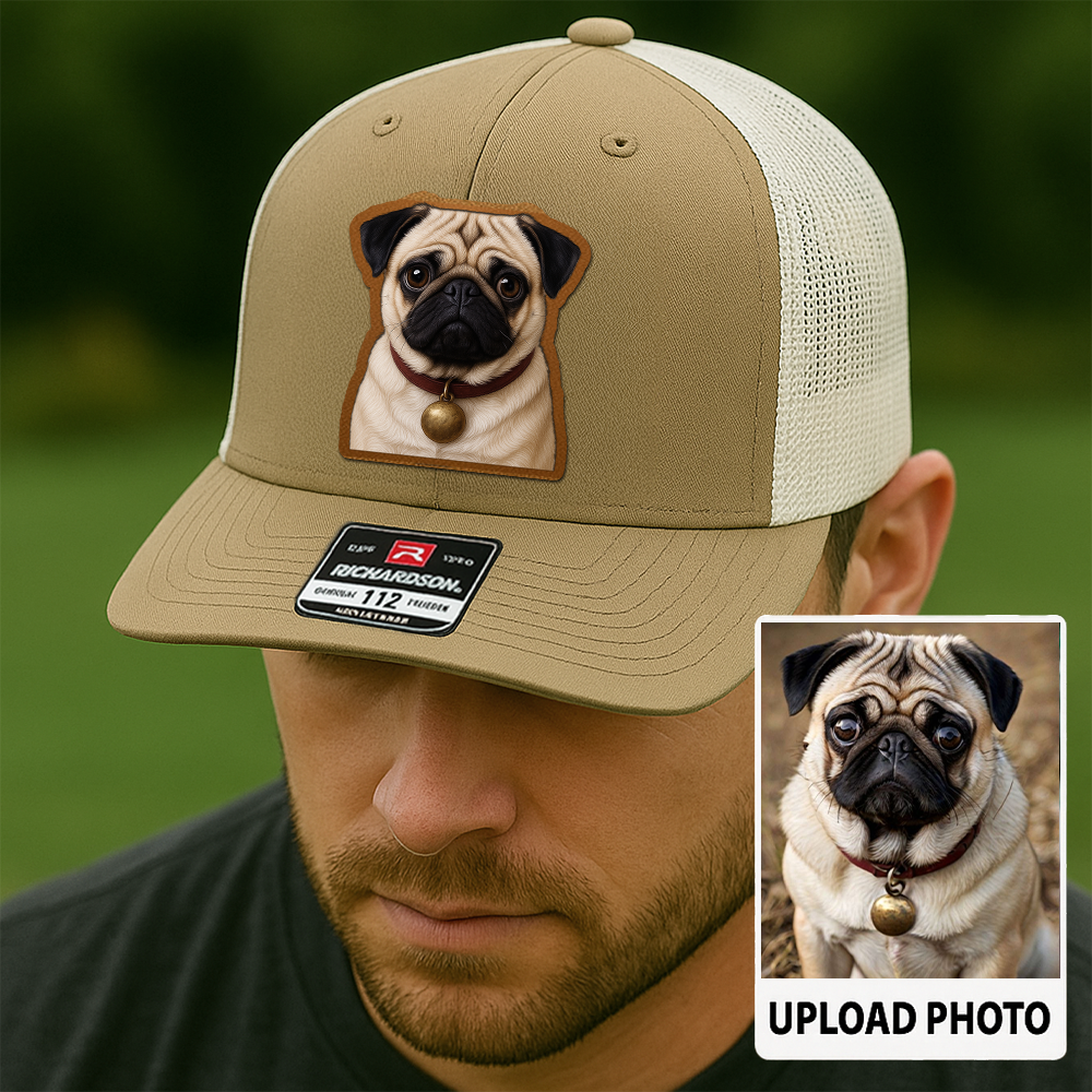 Custom Pet Memorial Leather Hat – Printed Trucker Cap – Dog Dad Keepsake Gift TH9910