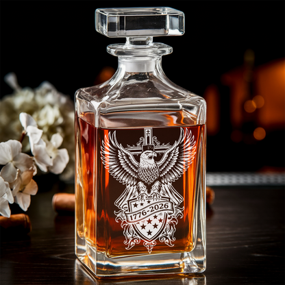 Personalized USA 250th Anniversary Engraved Whiskey Decanter Set, Patriotic Eagle Bourbon Gift 1776–2026 THUC99