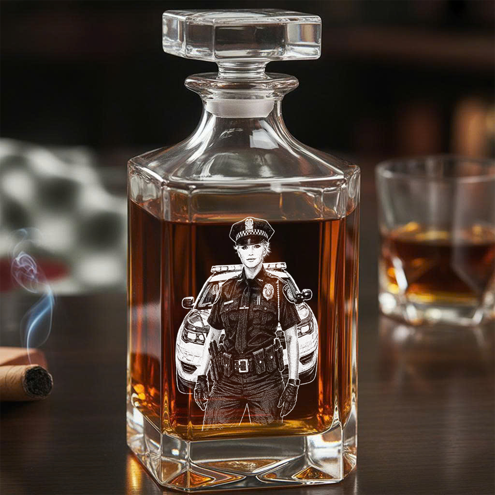 Personalized Photo Police Officer Whiskey Decanter Set with Name, Gift For Dad, Retirement Gift THUC99