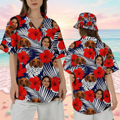 Custom Photo Dog Hawaiian Shirt, Tropical Pet Lover Shirt, Family Matching Vacation Outfit THUC99